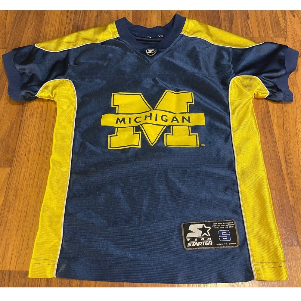 Starter Michigan Wolverines Jersey Navy Blue Maize Yellow Kids Small S V-Neck